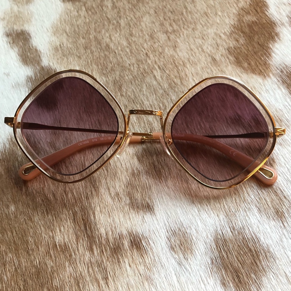 New Chloe CE165S 878 Women’s Gold-Poudre/Pink Diamond Shape Sunglasses